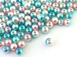100 perles en plastique rondes imitation perles de culture - 6 mm - dégradé bleu et rose