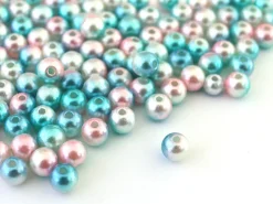 100 perles en plastique rondes imitation perles de culture - 6 mm - dégradé bleu et rose