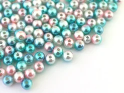 100 perles en plastique rondes imitation perles de culture - 6 mm - dégradé bleu et rose