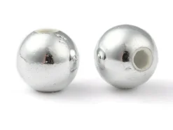 100 perles en plastique rondes - 6 mm - argenté