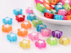 50 perles en plastique étoiles - transparent et blanc - 9x10 mm