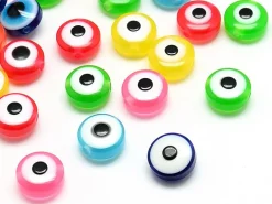 50 perles en plastiques - œil porte bonheur - multicolore - 8mm
