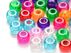 100 perles en plastiques basiques pour enfants - multicolore à paillettes - 9x6 mm