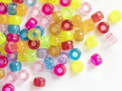100 perles en plastiques basiques pour enfants - multicolore à paillettes - 9x6 mm