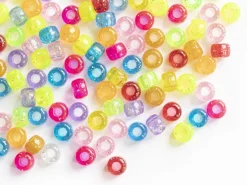 100 perles en plastiques basiques pour enfants - multicolore à paillettes - 9x6 mm
