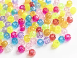 100 perles en plastiques basiques pour enfants - multicolore à paillettes - 9x6 mm