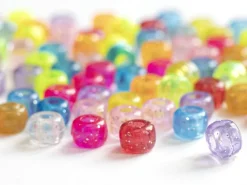 100 perles en plastiques basiques pour enfants - multicolore à paillettes - 9x6 mm