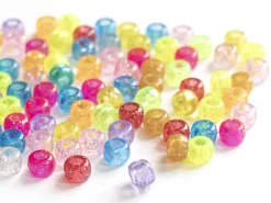 100 perles en plastiques basiques pour enfants - multicolore à paillettes - 9x6 mm