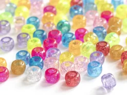100 perles en plastiques basiques pour enfants - multicolore à paillettes - 9x6 mm