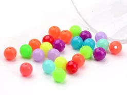 100 perles en plastiques rondes - multicolore fluo - 8 mm