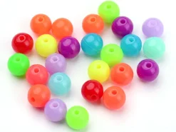100 perles en plastiques rondes - multicolore fluo - 8 mm