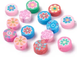 20 perles en pâte polymère - fleurs rétro - 10 mm