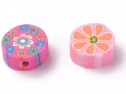 20 perles en pâte polymère - fleurs rétro - 10 mm