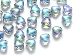 20 perles en verre - petit cœur bleu effet holographique - 6 mm