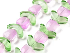 14 perles en verre - Tulipe rose - 15 x 15 mm