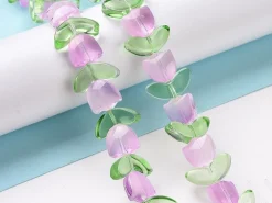 14 perles en verre - Tulipe rose - 15 x 15 mm