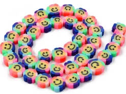 20 perles fleur sourire en pâte polymère - 9 mm
