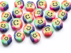 20 perles fleur sourire en pâte polymère - 9 mm
