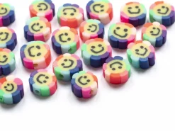 20 perles fleur sourire en pâte polymère - 9 mm