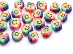 20 perles fleur sourire en pâte polymère - 9 mm