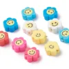 20 perles fleurs en pâte polymère - paquerette souriante - multicolore