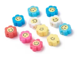 20 perles fleurs en pâte polymère - paquerette souriante - multicolore