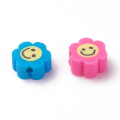 20 perles fleurs en pâte polymère - paquerette souriante - multicolore