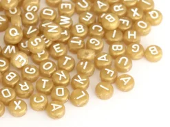 200 perles lettres alphabet rondes en plastique - doré