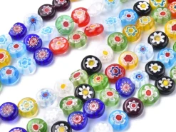 20 perles millefiori en verre - rond plat - 8x3 mm