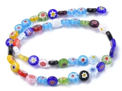 20 perles millefiori en verre - rond plat - 8x3 mm