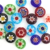 20 perles millefiori en verre - rond plat - 10x4 mm