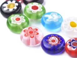 20 perles millefiori en verre - rond plat - 10x4 mm