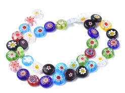 20 perles millefiori en verre - rond plat - 10x4 mm
