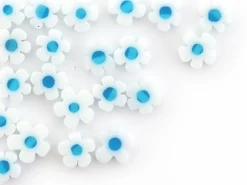 20 perles millefiori en verre - fleur blanche - 6 mm