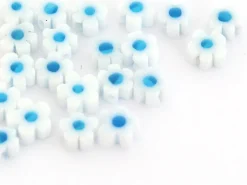 20 perles millefiori en verre - fleur blanche - 6 mm