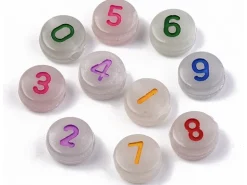 200 perles rondes en plastique - chiffres et numéros - phosphorescent et multicolore - 7 mm