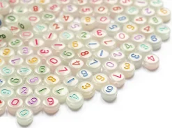 200 perles rondes en plastique - chiffres et numéros - phosphorescent et multicolore - 7 mm