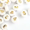 200 perles rondes en plastique - chiffres - blanches et dorées