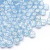 200 perles rondes en plastique - lettres alphabet - bleu claur transparent - 7 mm