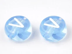 200 perles rondes en plastique - lettres alphabet - bleu claur transparent - 7 mm