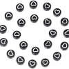 20 perles rondes en plastique - cœurs - noir et blanc
