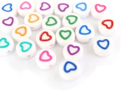 20 perles rondes en plastique - coeur - multicolore