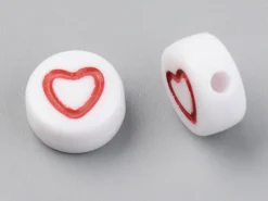 20 perles rondes en plastique - coeur - multicolore