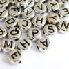 200 perles rondes en plastique - lettres alphabet - argenté et noir