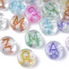 200 perles rondes en plastique transparent à paillettes - lettres alphabet - multicolore