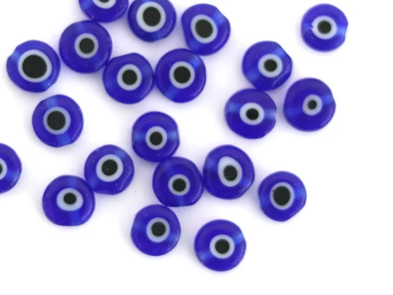 20 perles rondes en verre - œil porte bonheur - bleu roi - 6 mm