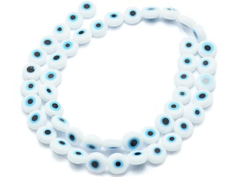 20 perles rondes en verre - œil porte bonheur - blanc - 6 mm