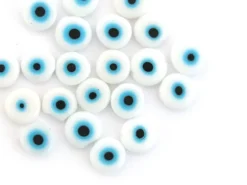 20 perles rondes en verre - œil porte bonheur - blanc - 8 mm