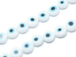 20 perles rondes en verre - œil porte bonheur - blanc - 8 mm
