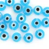 20 perles rondes en verre - œil porte bonheur - bleu turquoise - 6 mm